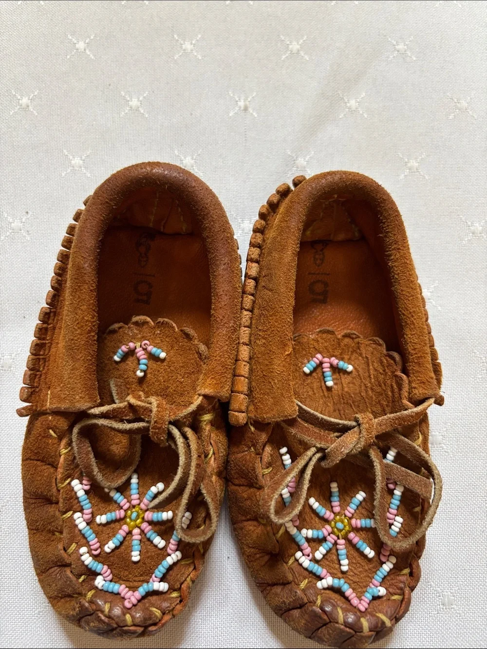 Leather Beaded baby moccasins